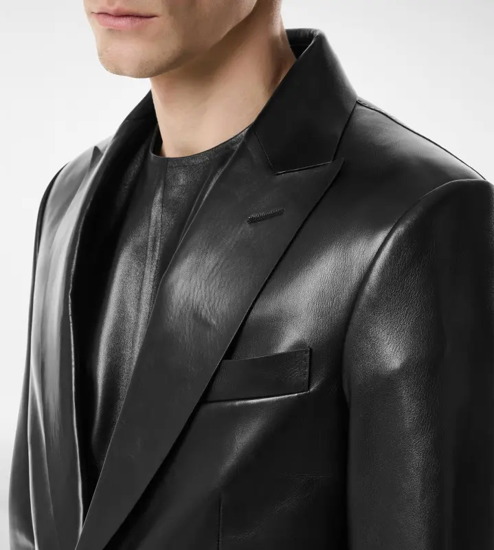 BUTTERY LEATHER BONDED BLAZER BLACK online